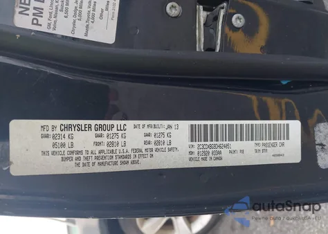 2013 Dodge Charger Se z USA, uszkodzony, nr VIN 2C3CDXBG9DH624051